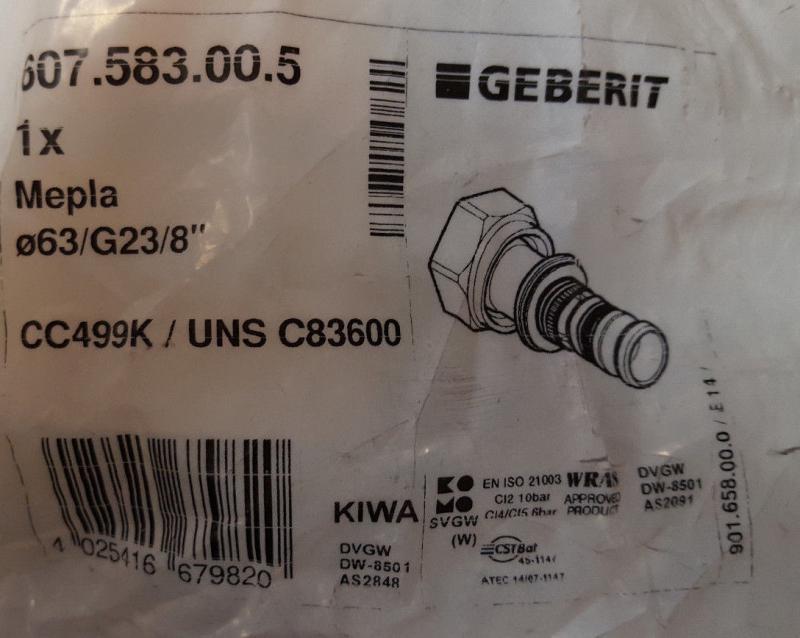 Geberit Mepla Übergang mit Überwurfmutter, G2 3/8“, #607583005
