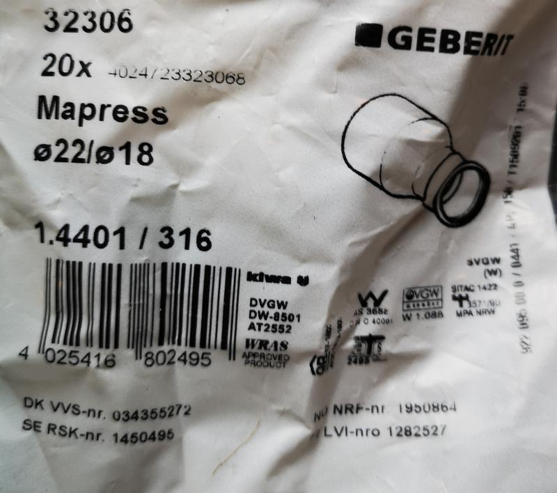 Geberit Mapress Durchmesser 22 / 18 mm #32306