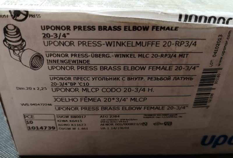 uponor Press-Winkelmuffe 20-RP 3/4 #1014739