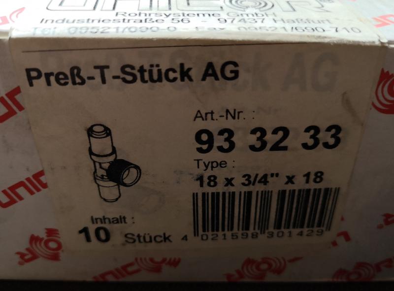 UNICOR Preß-T-Stück 18 - 3/4 AG - 18 #932333
