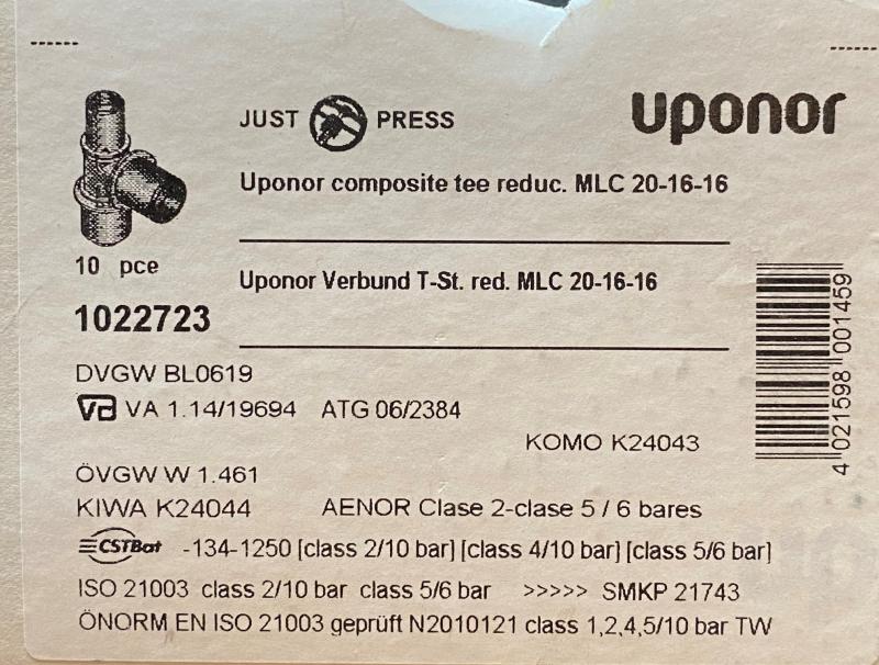 uponor Verbund T-Stück MLC 20-16-16