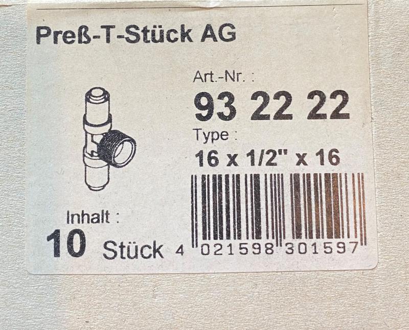 unicor Press-T-Stück 16 x 1/2" x 16 #932222