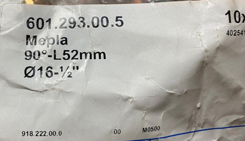 Geberit Mepla Wanscheibe 90 Grad L=52 mm 16-1/2" #601.293.00.5
