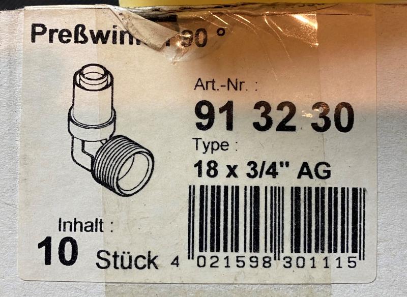 UNICOR Presswinkel Unipipe 90 Grad 18 x 3/4" AG #913230